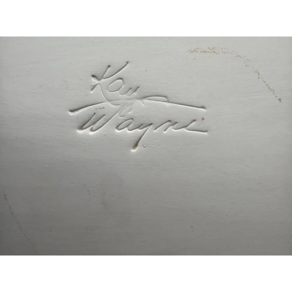 Vintage Kay Wayne Signed Green Ceramic Serving Platter Pine Needle Embossed Tray